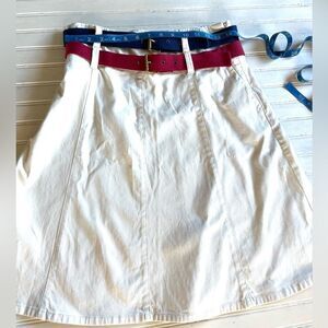Love Mochino White Denim Skirt with Double Belts